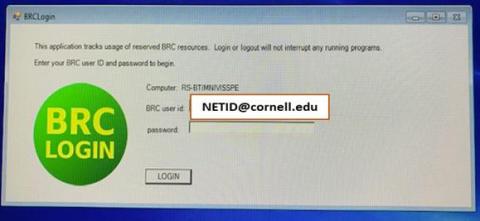 Screenshot of BRC equipment login prompt